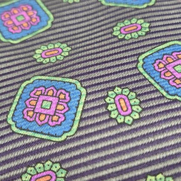 ROBERT TALBOTT BEST OF CLASS SILK TIE GRAY BLUE GEOMETRIC SATIN 3.25" X 56" - Picture 2 of 3